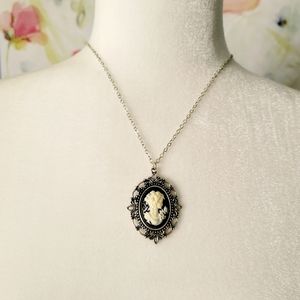 Vintage White on Black Lady Cameo Necklace
